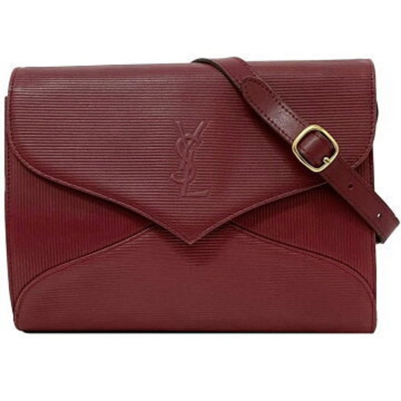 YSL Bordeaux Leather Shoulder Bag Push lock flap - Picture 1 of 9